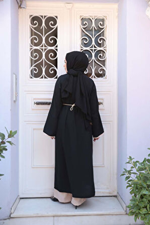 Yırtmaç Detaylı Siyah Tesettür İkili Takım 76112S