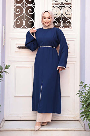 Yırtmaç Detaylı Lacivert Tesettür İkili Takım 76112L
