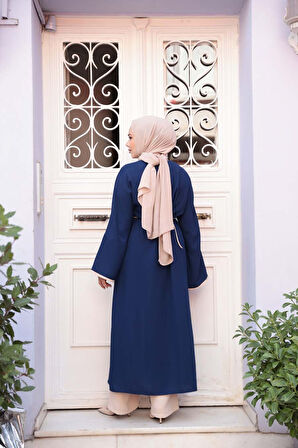 Yırtmaç Detaylı Lacivert Tesettür İkili Takım 76112L