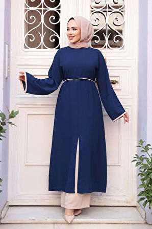 Yırtmaç Detaylı Lacivert Tesettür İkili Takım 76112L
