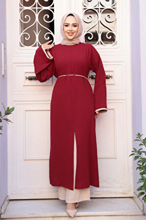 Yırtmaç Detaylı Bordo Tesettür İkili Takım 76112BR