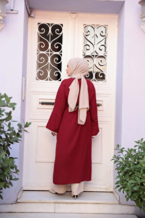 Yırtmaç Detaylı Bordo Tesettür İkili Takım 76112BR