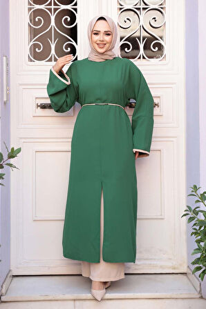 Yırtmaç Detaylı Yeşil Tesettür İkili Takım 76112Y