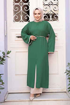 Yırtmaç Detaylı Yeşil Tesettür İkili Takım 76112Y