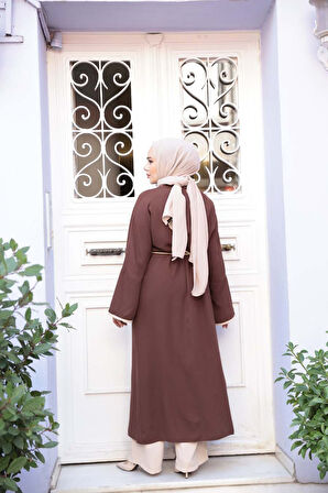 Yırtmaç Detaylı Kahverengi Tesettür İkili Takım 76112KH