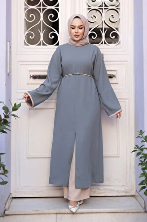 Yırtmaç Detaylı Gri Tesettür İkili Takım 76112GR