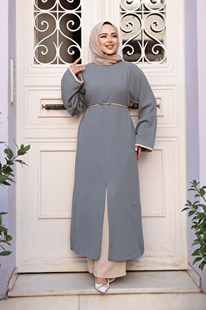 Yırtmaç Detaylı Gri Tesettür İkili Takım 76112GR