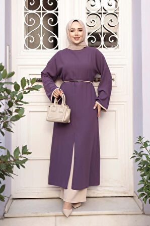 Yırtmaç Detaylı Lila Tesettür İkili Takım 76112LILA