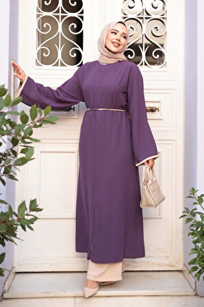 Yırtmaç Detaylı Lila Tesettür İkili Takım 76112LILA