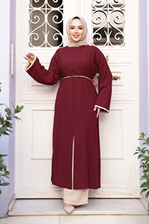 Yırtmaç Detaylı Koyu Bordo Tesettür İkili Takım 76112KBR