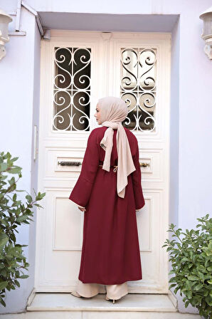 Yırtmaç Detaylı Koyu Bordo Tesettür İkili Takım 76112KBR