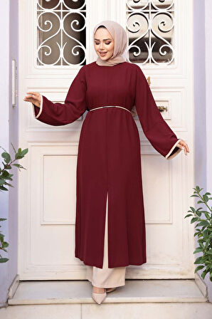 Yırtmaç Detaylı Koyu Bordo Tesettür İkili Takım 76112KBR