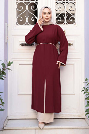 Yırtmaç Detaylı Koyu Bordo Tesettür İkili Takım 76112KBR