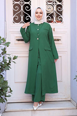 Ceketli Yeşil Tesettür İkili Takım 76521Y