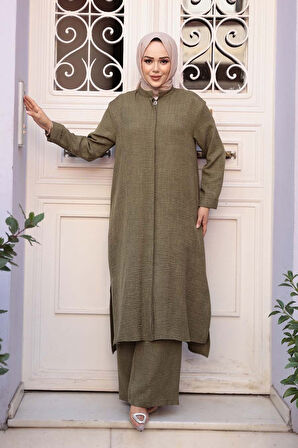 Düğmeli Haki Tesettür Üçlü Takım 76591HK