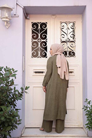 Düğmeli Haki Tesettür Üçlü Takım 76591HK