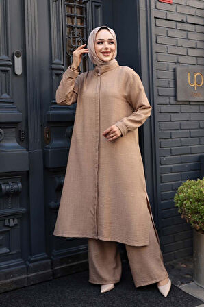 Düğmeli Bisküvi Tesettür Üçlü Takım 76591BS