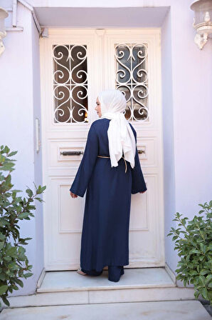 Yırtmaç Detaylı Lacivert Tesettür İkili Takım 7669L