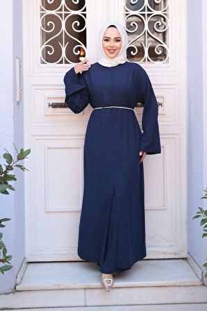 Yırtmaç Detaylı Lacivert Tesettür İkili Takım 7669L