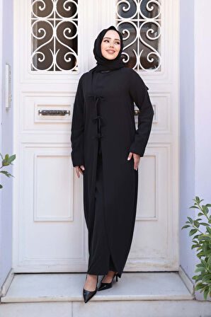 Elbiseli Siyah Tesettür İkili Takım 76091S
