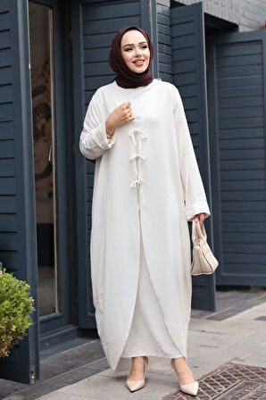 Elbiseli Ekru Tesettür İkili Takım 76091E
