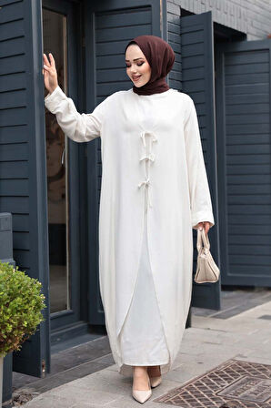 Elbiseli Ekru Tesettür İkili Takım 76091E