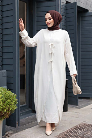 Elbiseli Ekru Tesettür İkili Takım 76091E