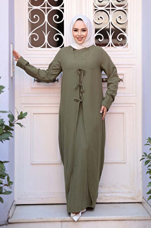 Elbiseli Haki Tesettür İkili Takım 76091HK