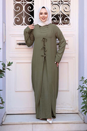 Elbiseli Haki Tesettür İkili Takım 76091HK