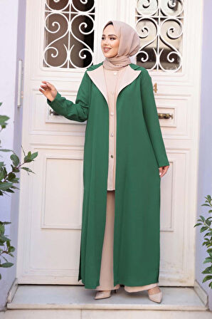 Düğmeli Yeşil Tesettür Üçlü Takım 76221Y