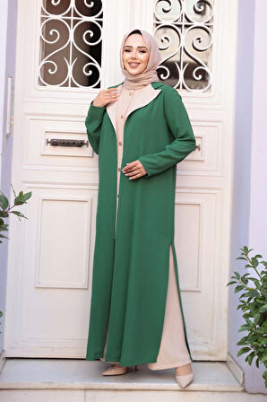 Düğmeli Yeşil Tesettür Üçlü Takım 76221Y