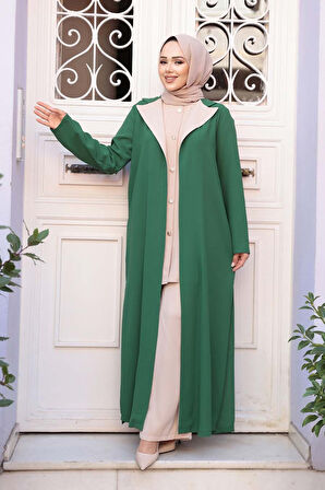 Düğmeli Yeşil Tesettür Üçlü Takım 76221Y