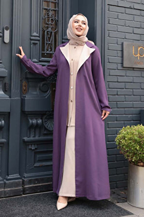 Düğmeli Lila Tesettür Üçlü Takım 76221LILA