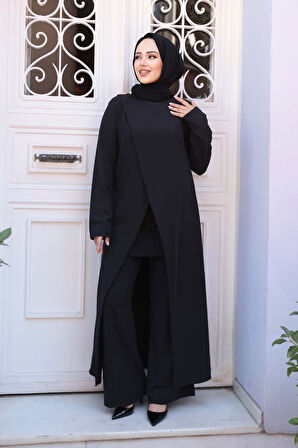 Asimetrik Detaylı Siyah Tesettür İkili Takım 76471S
