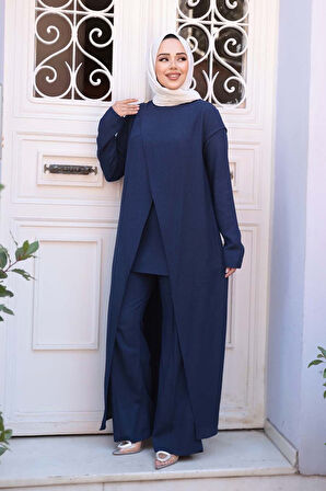 Asimetrik Detaylı Lacivert Tesettür İkili Takım 76471L