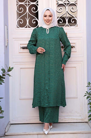 Jakarlı Yeşil Tesettür İkili Takım 76671Y