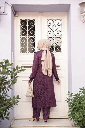 Jakarlı Mürdüm Tesettür İkili Takım 76671MU