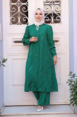 Jakarlı Yeşil Tesettür İkili Takım 76672Y