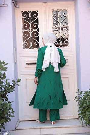 Jakarlı Yeşil Tesettür İkili Takım 76672Y