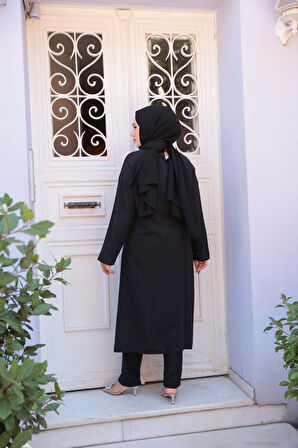 Toka Detaylı Siyah Tesettür İkili Takım 7675S