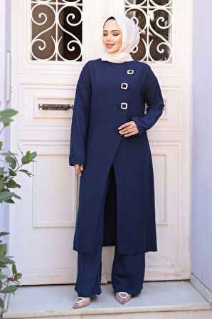 Toka Detaylı Lacivert Tesettür İkili Takım 7675L