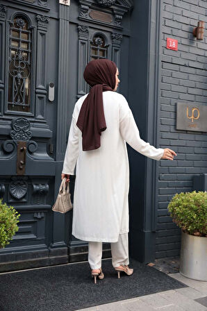 Toka Detaylı Ekru Tesettür İkili Takım 7675E