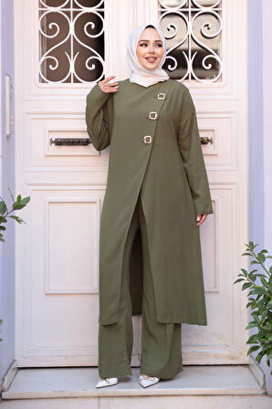 Toka Detaylı Haki Tesettür İkili Takım 7675HK