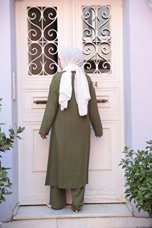 Toka Detaylı Haki Tesettür İkili Takım 7675HK