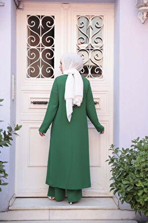 Ceketli Yeşil Tesettür Üçlü Takım 7678Y