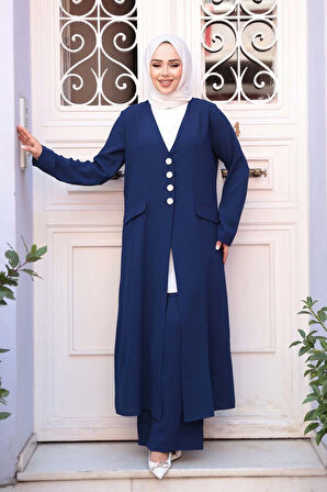 Ceketli Lacivert Tesettür Üçlü Takım 7678L