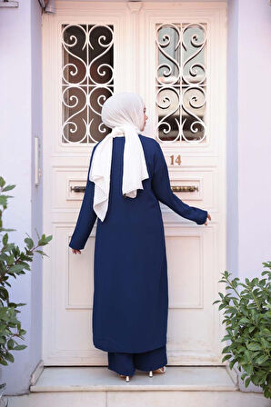 Ceketli Lacivert Tesettür Üçlü Takım 7678L