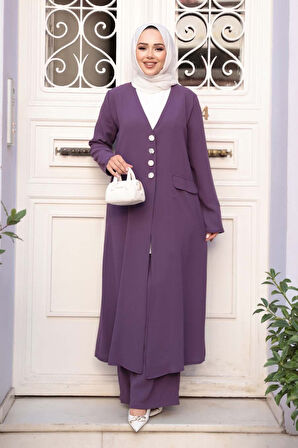 Ceketli Lila Tesettür Üçlü Takım 7678LILA