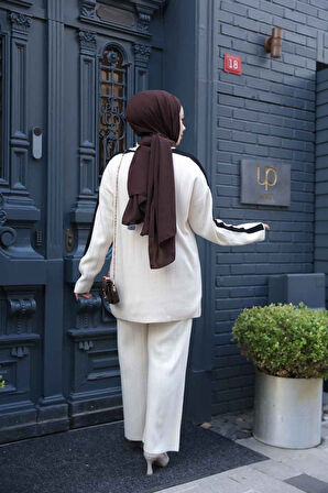 Krem Tesettür Triko İkili Takım 50163KR