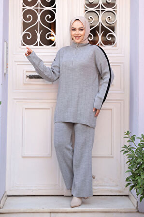 Gri Tesettür Triko İkili Takım 50163GR